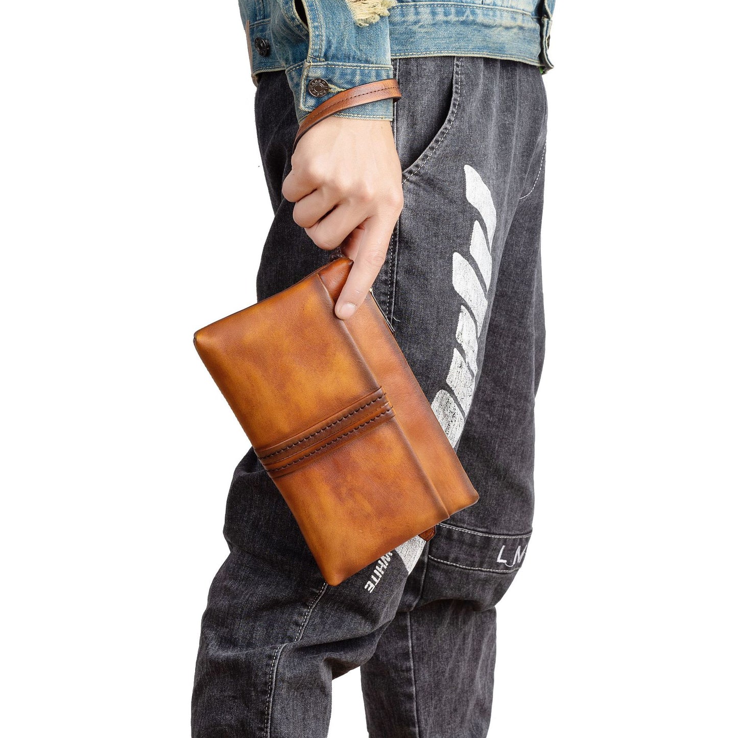 Men's Clutch Bag Genuine Cowhide Leather Retro Casual Men Bag