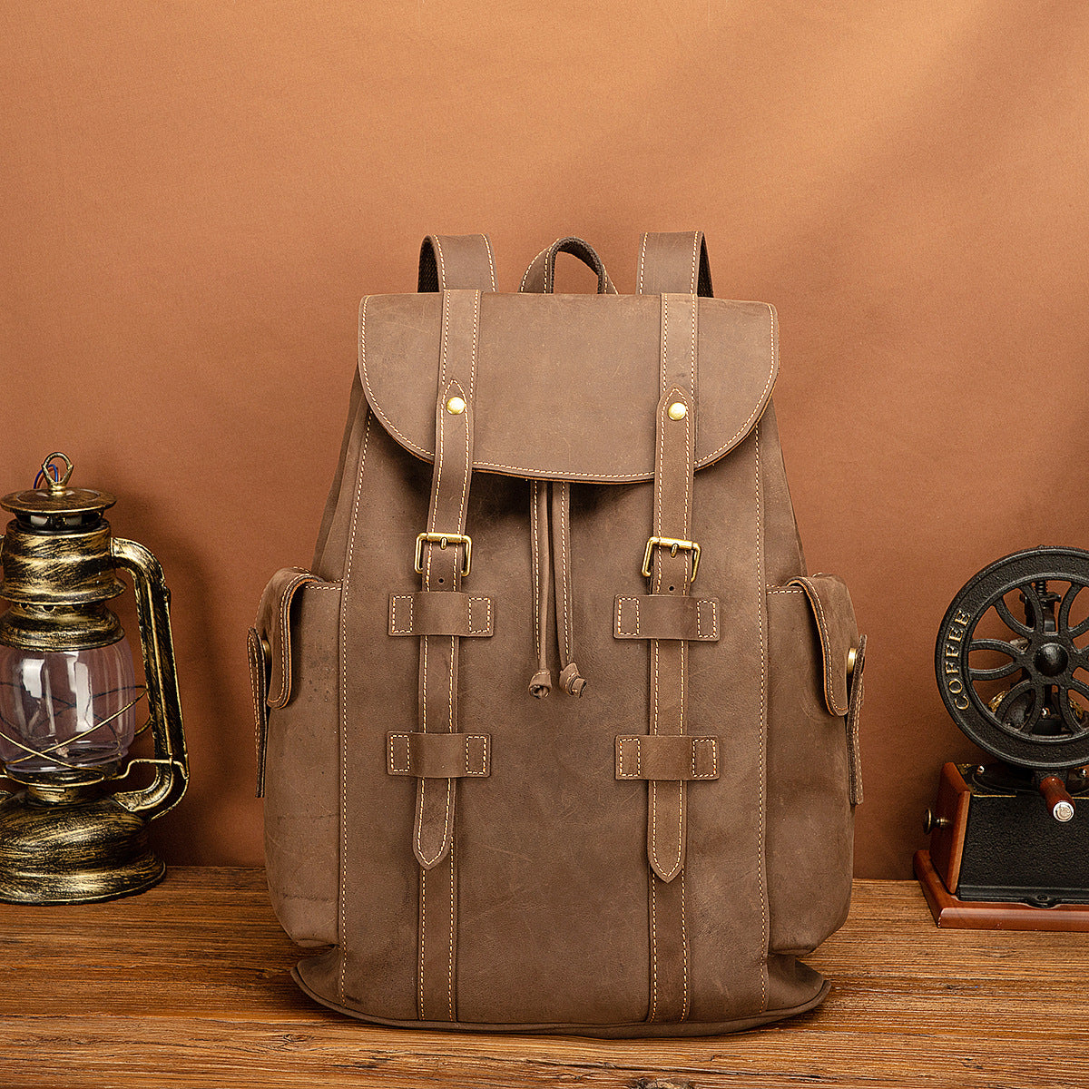 Men's backpack cowhide genuine leather retro large capacity computer bag for men