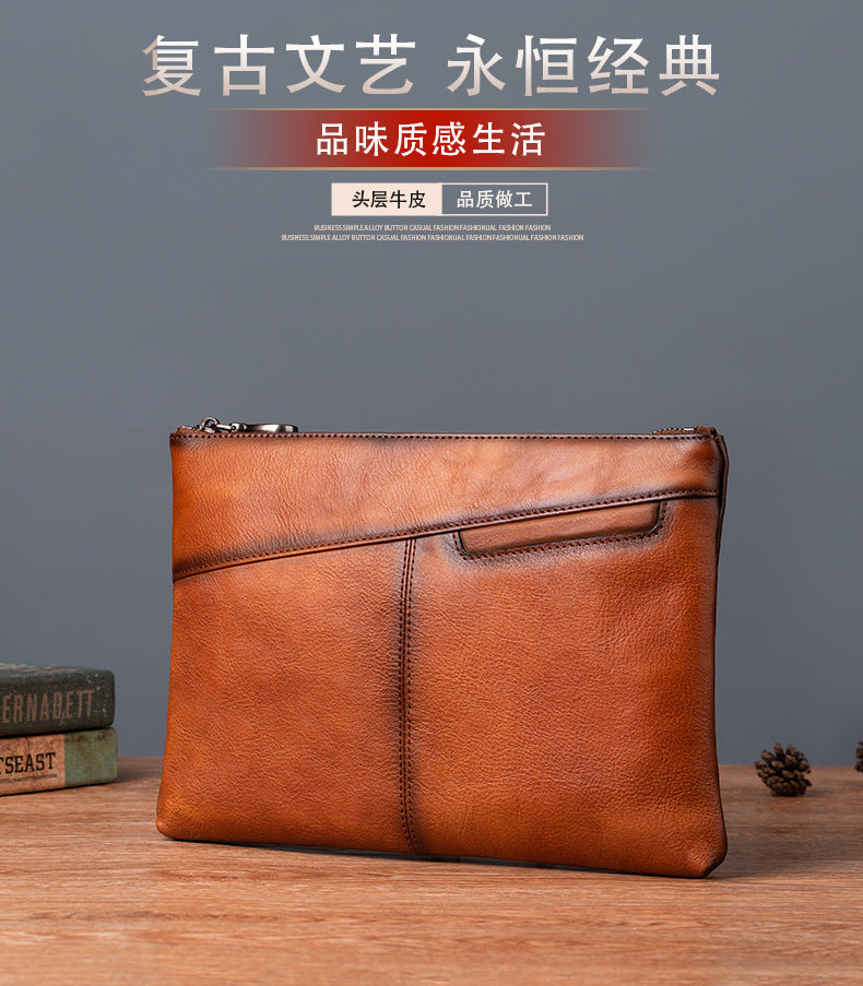 Men's Wallet Cowhide Genuine Leather Clutch Bag Retro Casual Men's Handbag