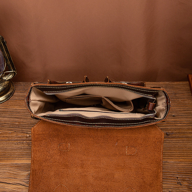 Men's Briefcase Handbag Cowhide Genuine Leather Retro Business Computer Bag for Men