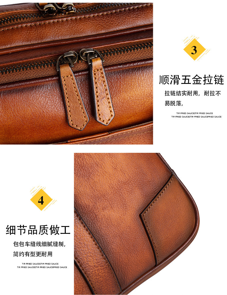 Men's Briefcase Cowhide Genuine Leather Retro Casual Men's Handbag