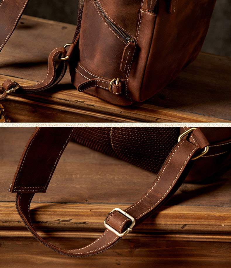 Men's Backpack Genuine Cowhide Leather Crazy Horse Handmade Large Capacity Casual Retro Fashion Travel Bag for Men