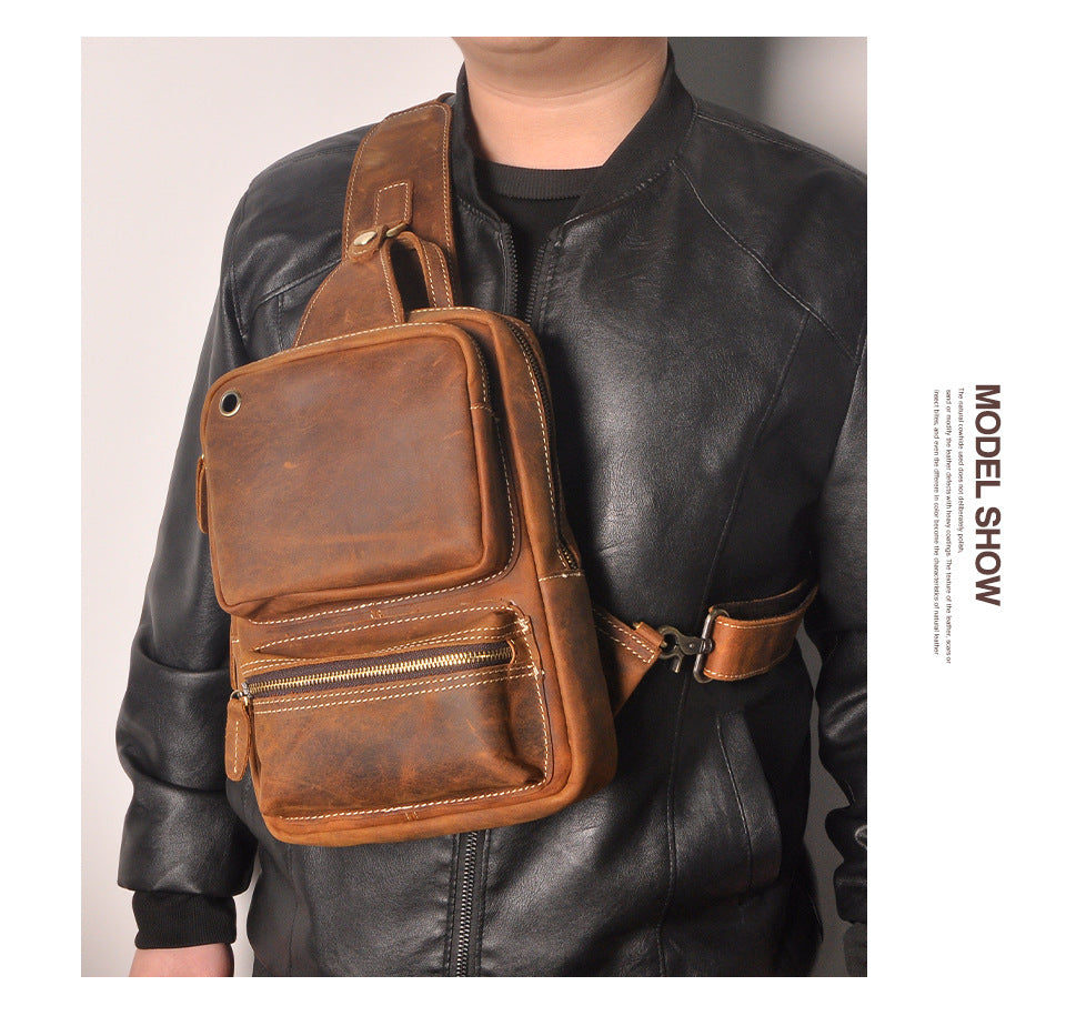 Men's bust bag Genuine cowhide leather outdoor multipurpose crossbody bag for men