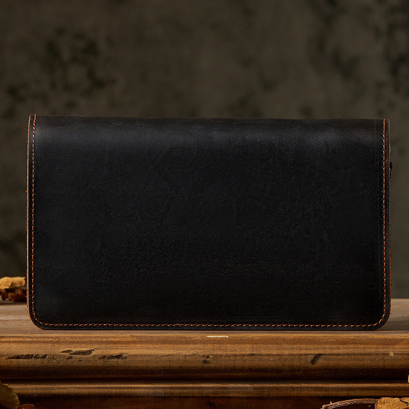 Men's Wallet Handcrafted Genuine Cowhide Leather Quality Crazy Horse Double Zipper Clutch Bag Casual Men's Wallet