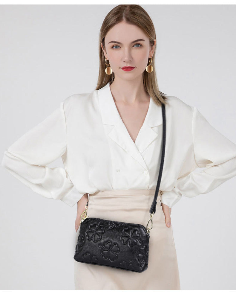 Genuine leather women's bag handbag fashion knurled clutch bag that goes with anything Temperament shoulder bag. Pochette