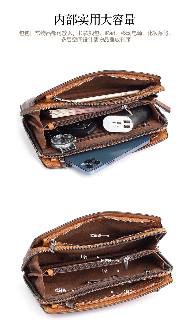 Men's Clutch Bag Genuine Cowhide Leather Practical Retro Casual Men Bag