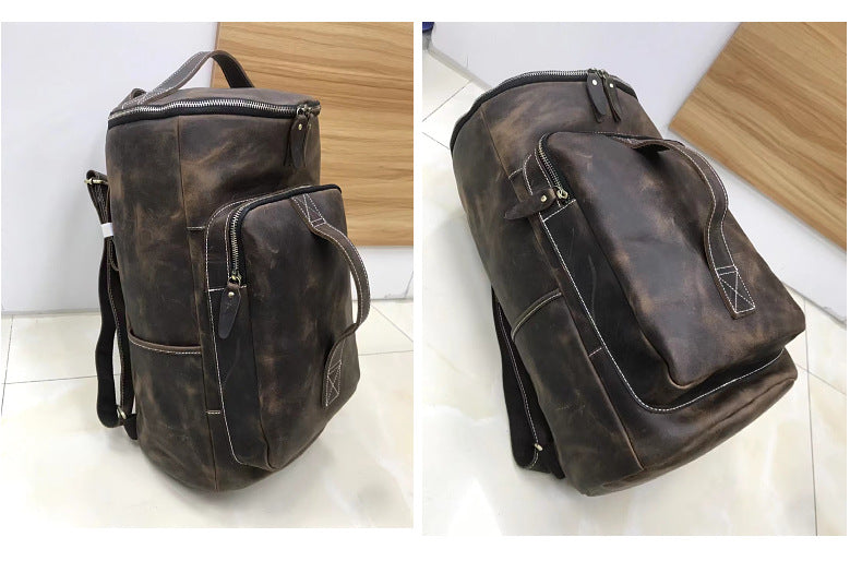 Men's backpack cowhide genuine leather Crazy Horse casual business large capacity fashion travel bag