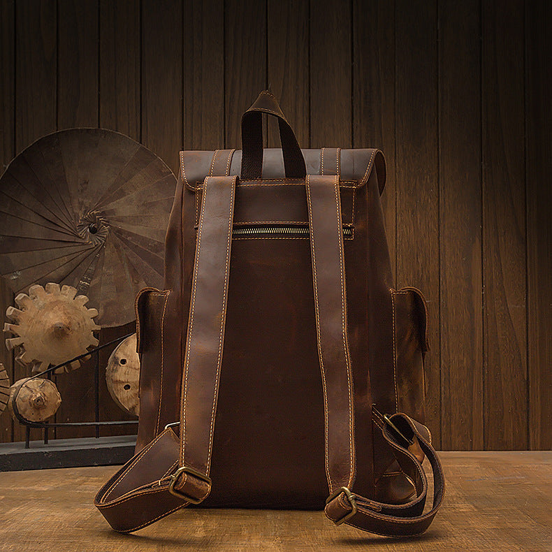 Men's Backpack, Original Handcrafted, Genuine Cowhide Leather, Retro Casual, Unisex, Travel Bag, Computer Bag