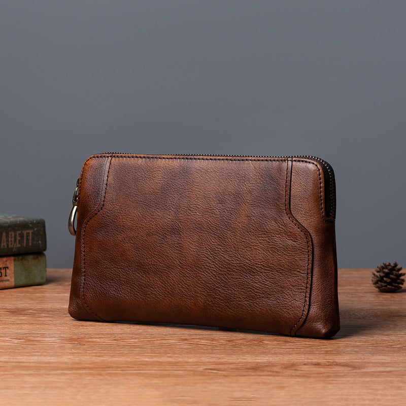 Men's Clutch Bag Genuine Cowhide Leather Retro Casual Men's Bag