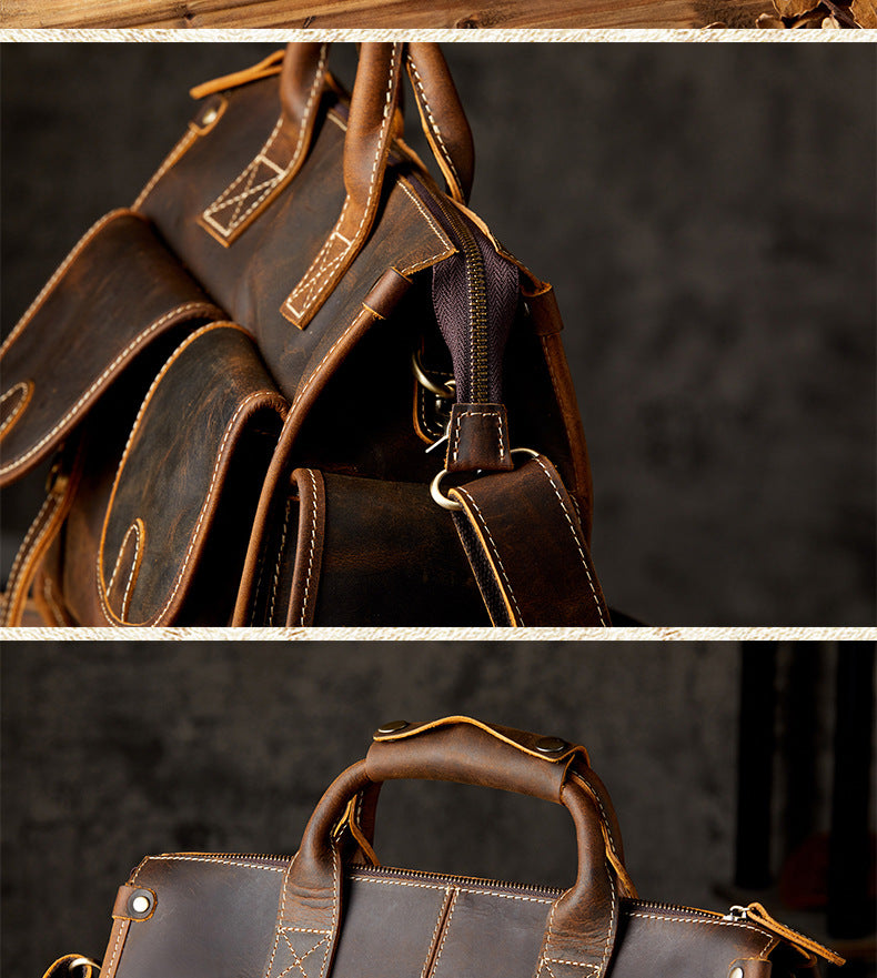 Men's original handmade handbag travel bag cowhide genuine leather messenger bag crossbody shoulder bag