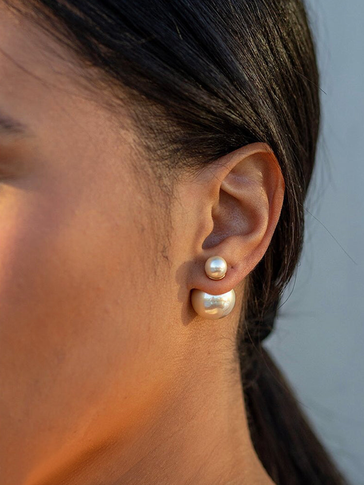 D pearl size double-sided pearl earrings women's luxury retro luxury earrings temperament earrings