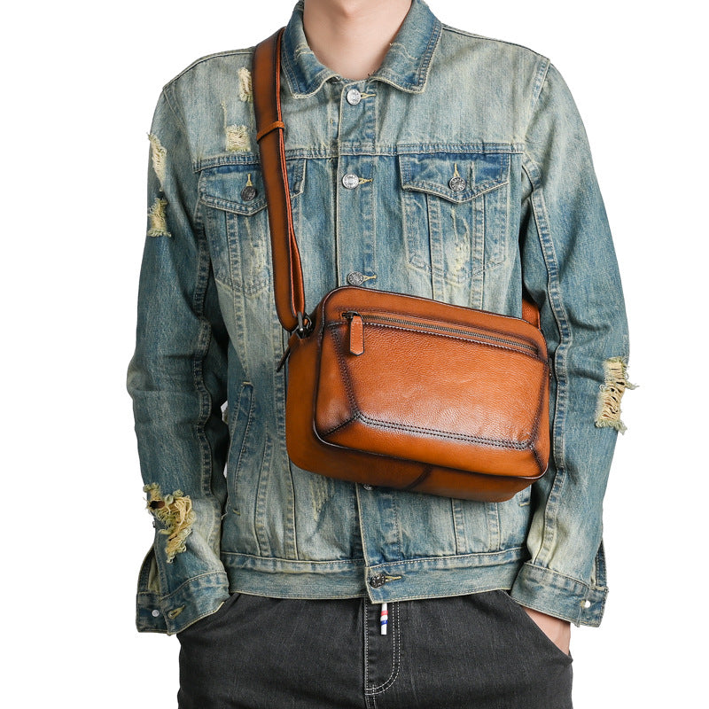 Men's shoulder bag Genuine cowhide leather large capacity simple crossbody bag for men