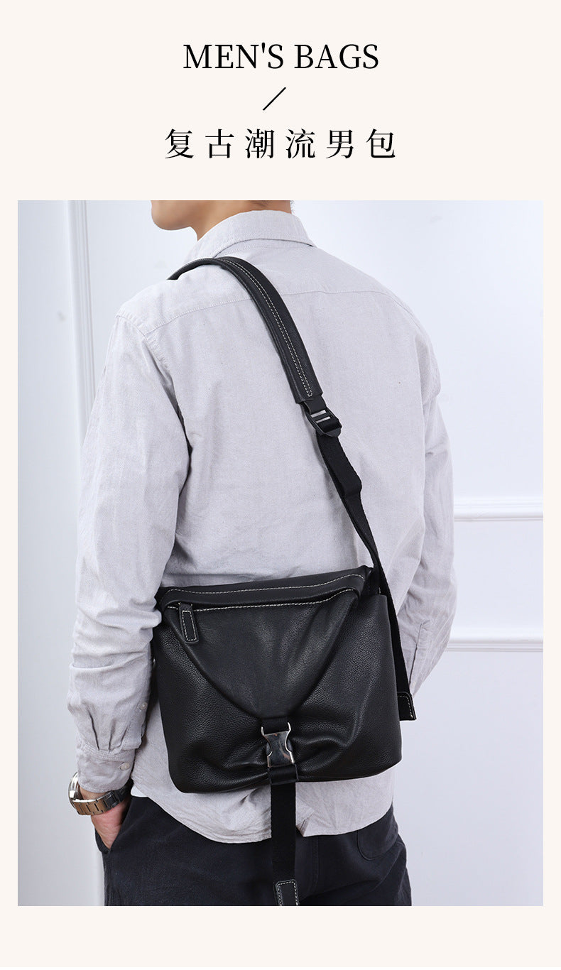 Men's Shoulder Bag Cowhide Soft Leather Casual Business Large Capacity Crossbody Bag for Men