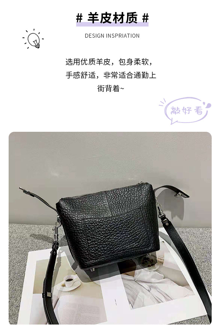 Sheep leather bucket bag Stylish simple crossbody bag Shoulder bag Luxury shoulder bag. Pochette