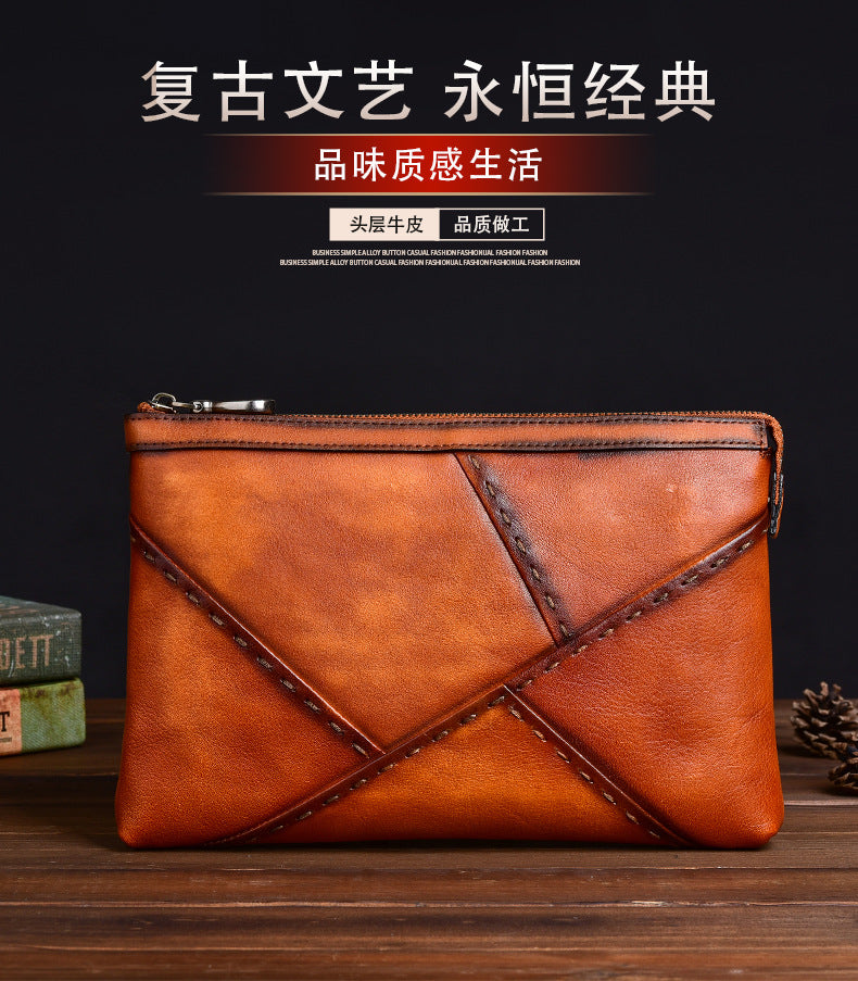 Men's Clutch Bag Genuine Cowhide Leather Retro Casual Men's Handbag