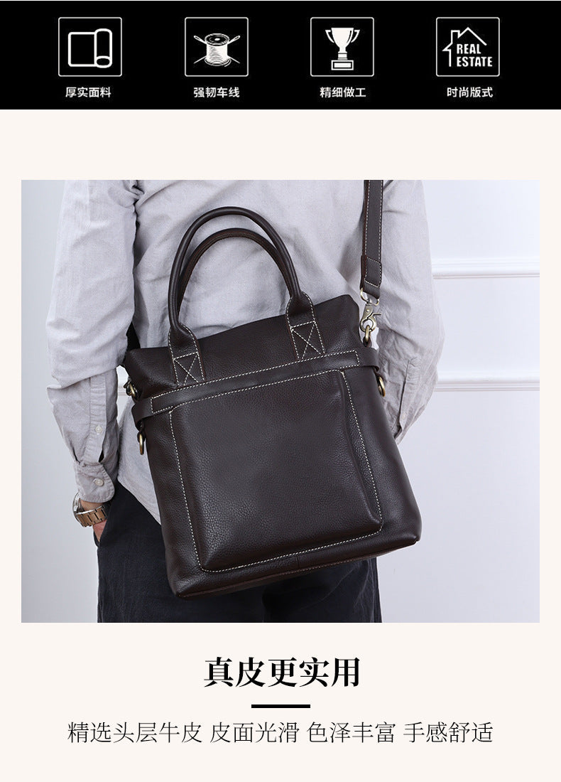 Men's Shoulder Bag Genuine Cowhide Leather Casual Business Crossbody Bag for Men