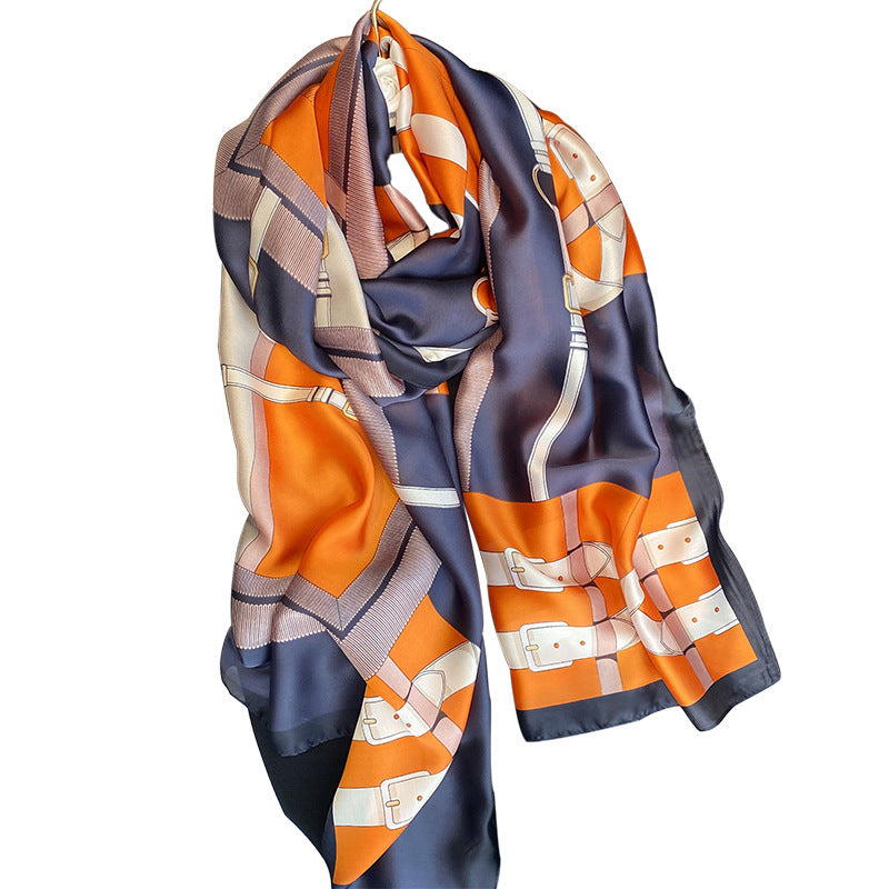 Scarf striped pattern sunscreen simulation silk fashion color beach trend printed pattern scarf