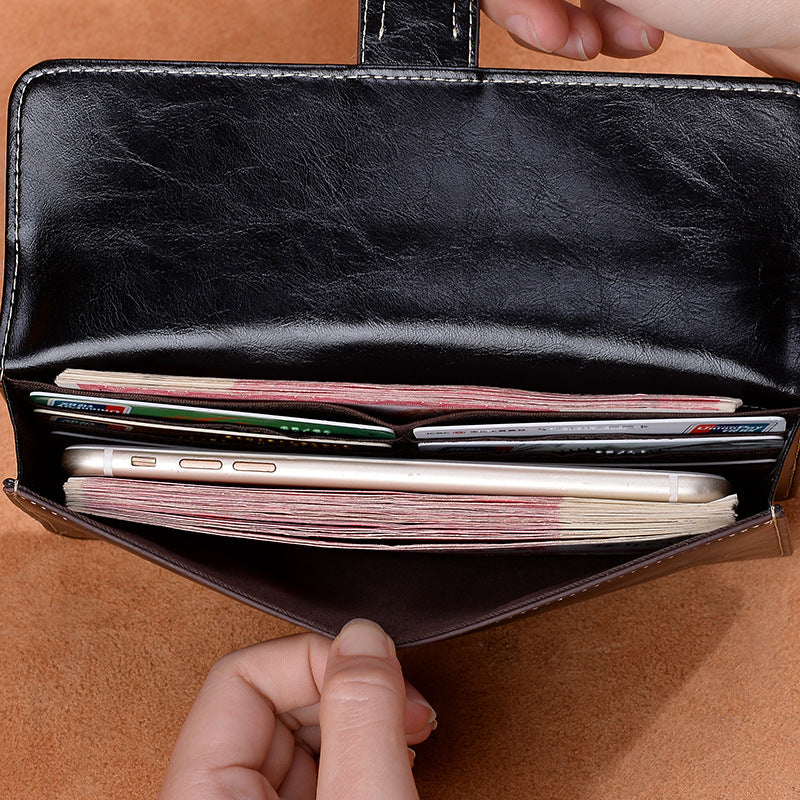 Ladies wallet large capacity clutch bag casual wallet retro simple long wallet