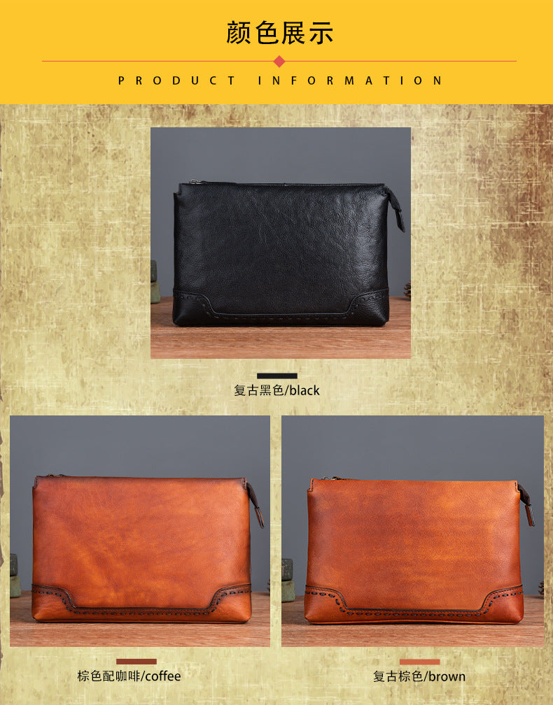 Men's clutch bag cowhide genuine leather casual retro male handbag