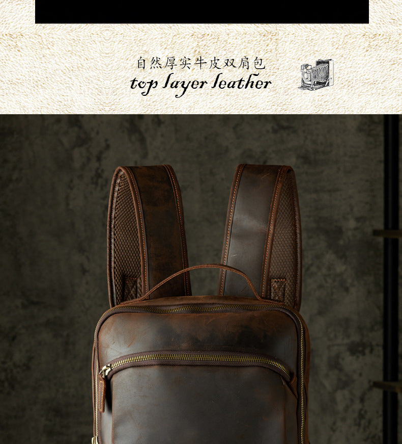Men's Rucksack Genuine Cowhide Leather Handmade Casual Large Capacity Men's Business Bag Travel Bag
