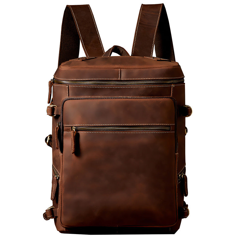 Men's Backpack Genuine Cowhide Leather Crazy Horse Handmade Large Capacity Casual Retro Fashion Travel Bag for Men