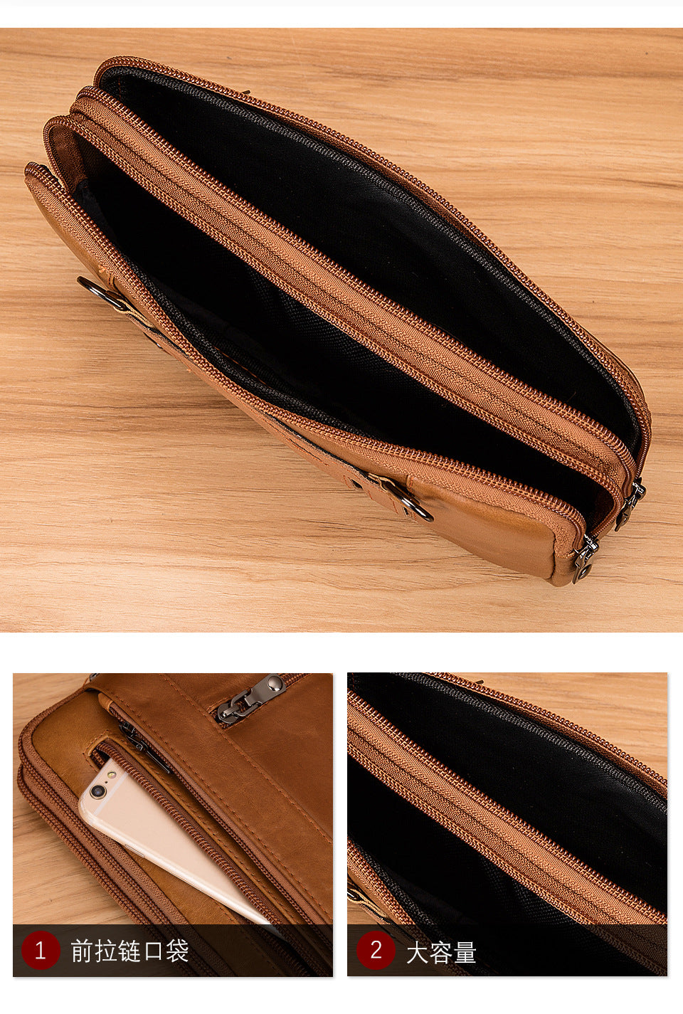 Men's Waist Pouch Cowhide Genuine Leather Retro Fashion Casual Outdoor Men's Bag