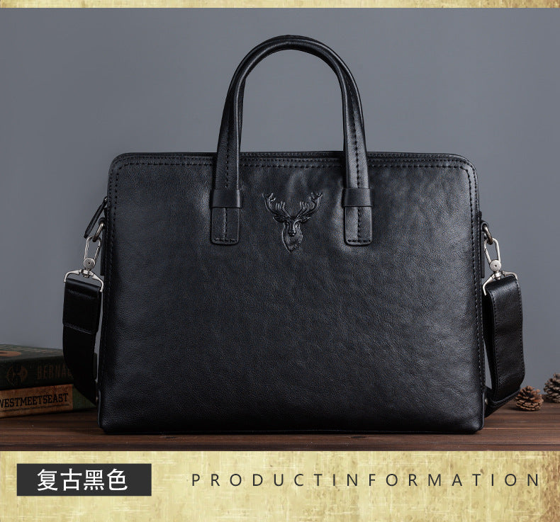 Men's Briefcase Genuine Cowhide Leather Simple Fashion Retro Casual Bag Computer Bag for Men