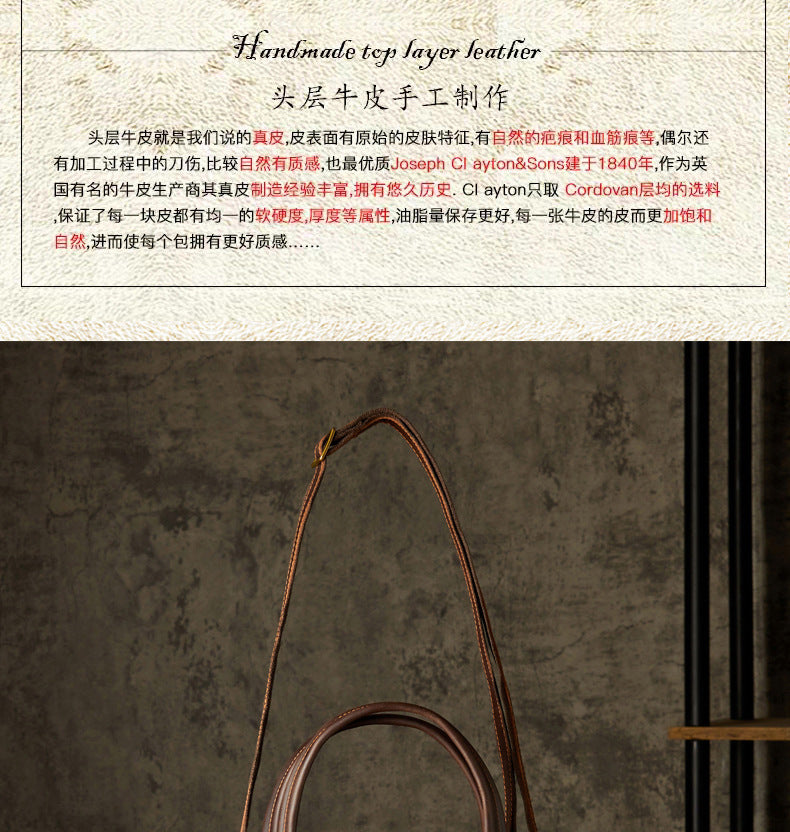 Men's Handbag Handmade Cowhide Genuine Leather Crazy Horse Handbag Business Commuter Retro Crossbody Bag Shoulder Bag Men's Briefcase