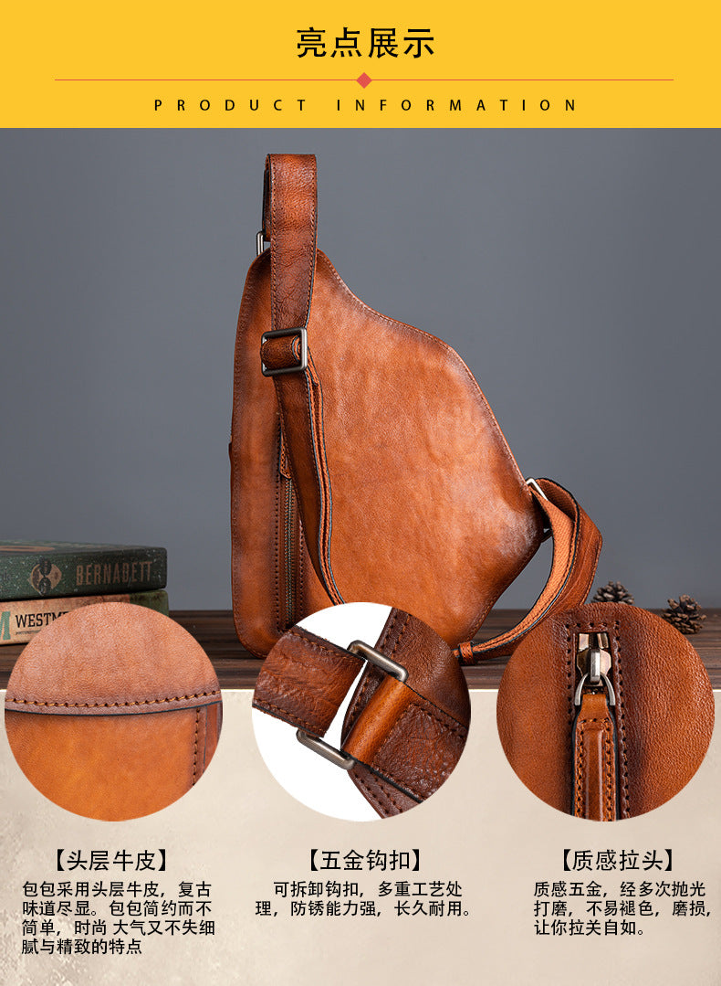 Men's bust bag Genuine cowhide leather retro casual crossbody bag for men