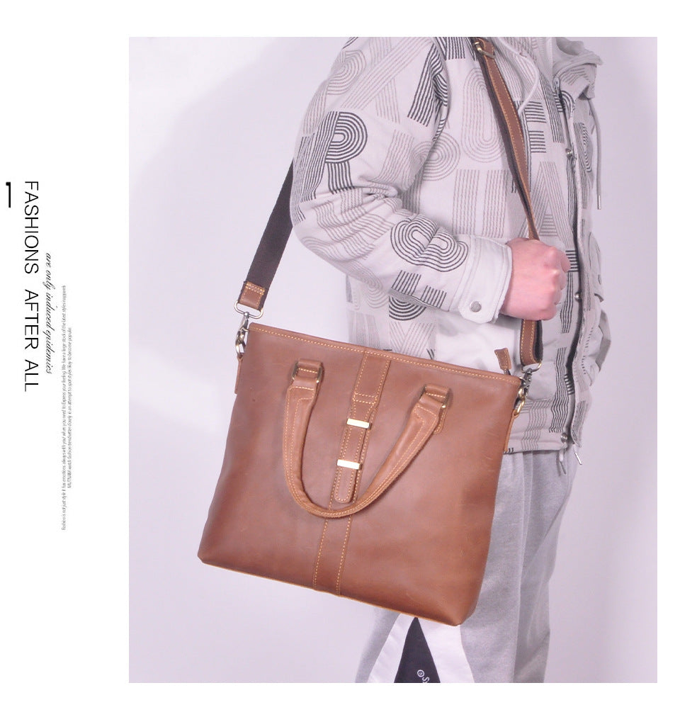 Men's Briefcase Shoulder Bag Retro Business Handbag Cowhide Genuine Leather Men Computer Bag