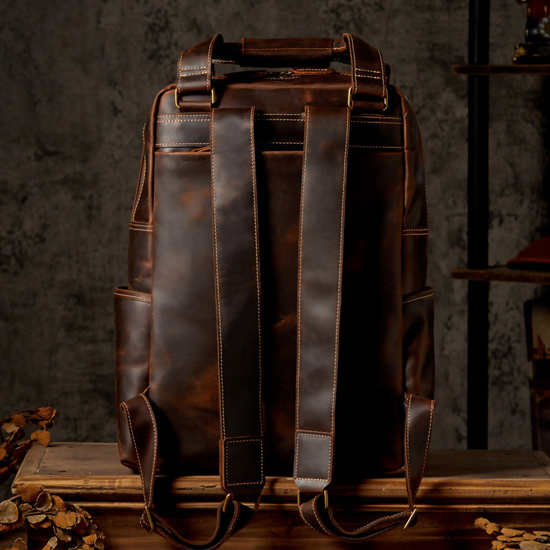 Men's Backpack Handmade Cowhide Genuine Leather Crazy Horse Retro Large Capacity Computer Bag Casual Fashion Business Travel Bag