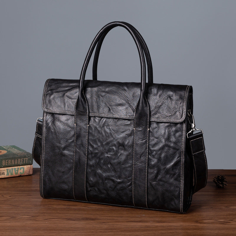 Men's Briefcase Genuine Cowhide Leather Casual Bag Travel Bag for Men