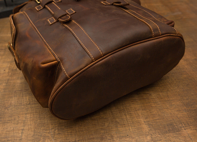 Men's Backpack, Original Handcrafted, Genuine Cowhide Leather, Retro Casual, Unisex, Travel Bag, Computer Bag