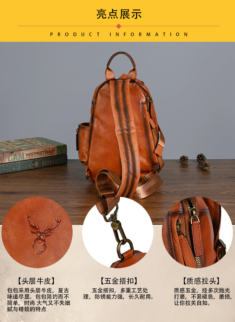 Men's Bust Bag Genuine Cowhide Leather Retro Casual Men's Crossbody Bag Travel Bag