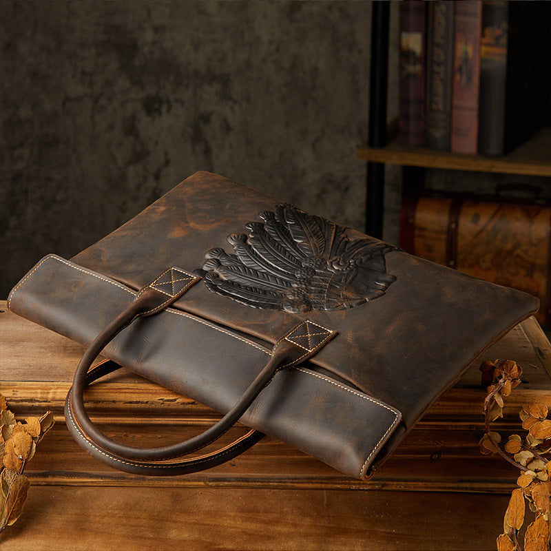 Men's handbag handbag handmade cowhide crazy horse business trip portable business casual men's briefcase thin computer bag