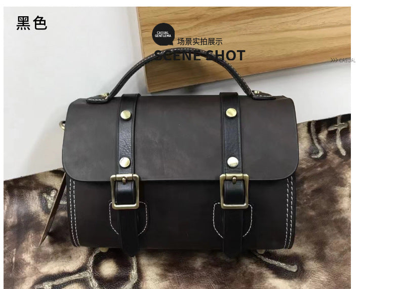 Men's Shoulder Bag Cowhide Genuine Leather Crazy Horse Korean Fashion Casual Men's Crossbody Bag Messenger Bag