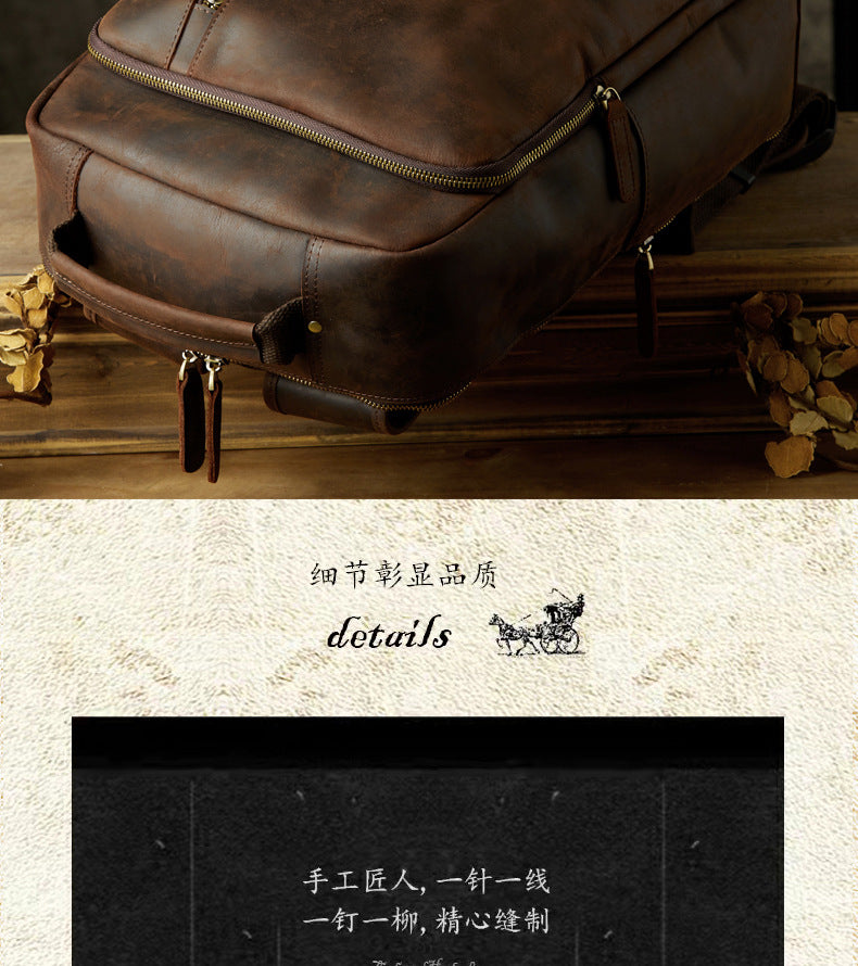 Men's backpack handmade cowhide travel bag retro large capacity computer bag