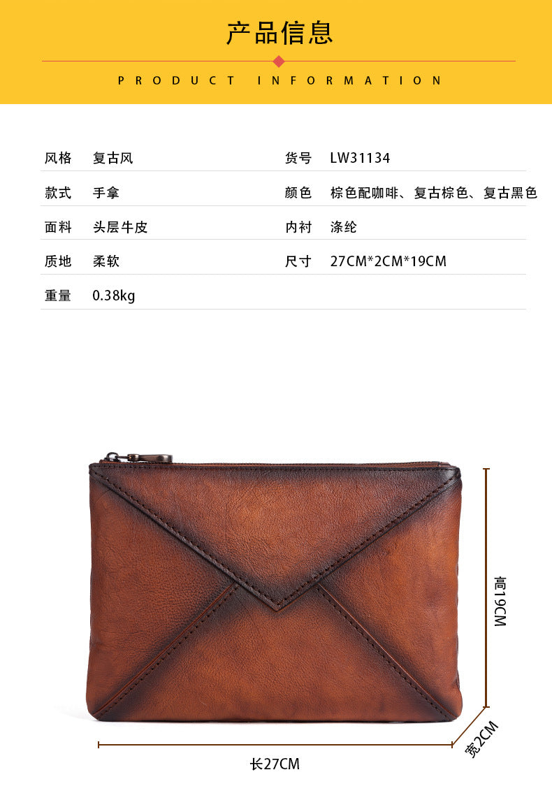 Men's Clutch Bag Genuine Cowhide Leather Casual Men's Handbag