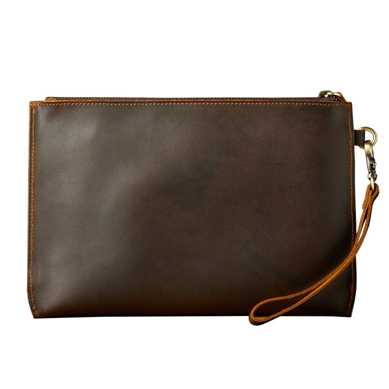 Men's Wallet Handcrafted Genuine Cowhide Leather Retro Zipper Simple Clutch Bag Men's Wallet