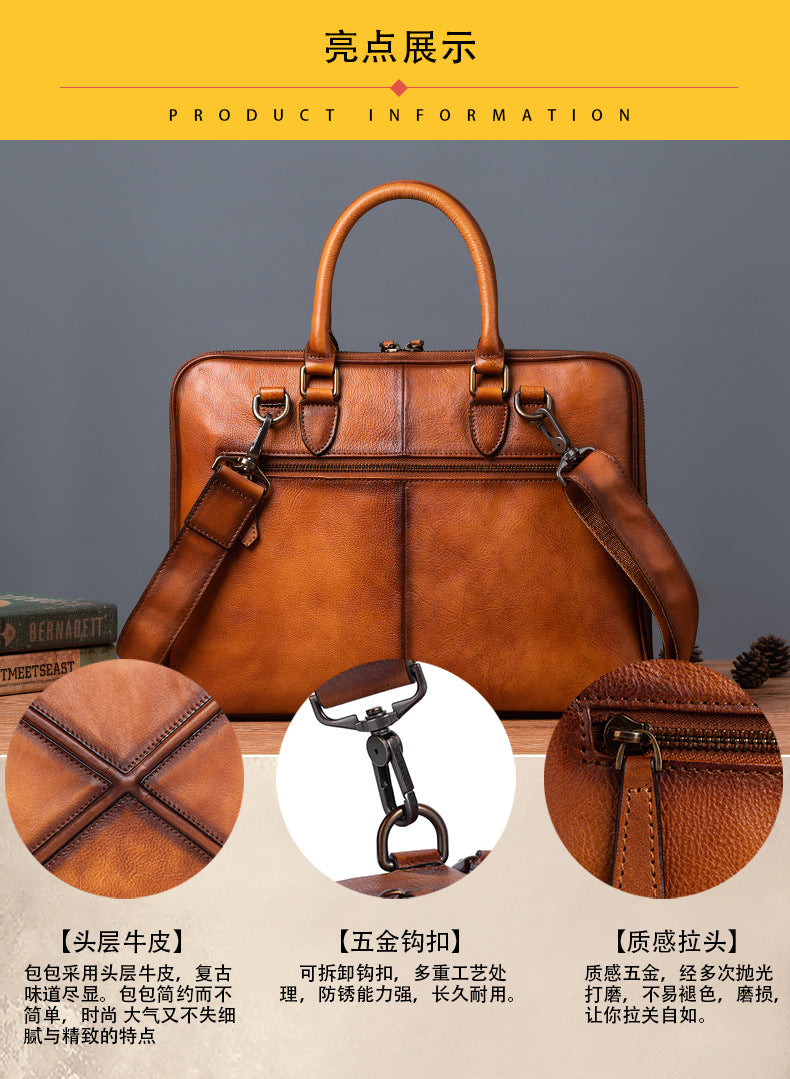 Men's Briefcase Genuine Leather Cowhide Retro Casual Men Handbag
