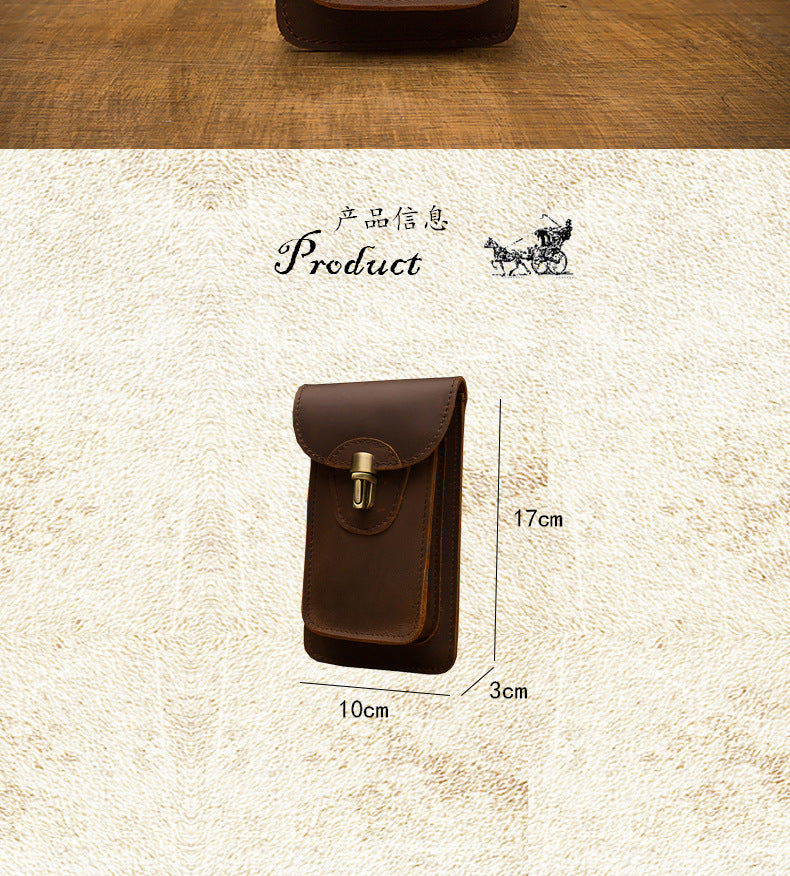 Men's Smartphone Pouch Waist Pouch Handmade Cow Leather Crazy Horse High Quality Men's Mini Bag Mobile Phone Bag