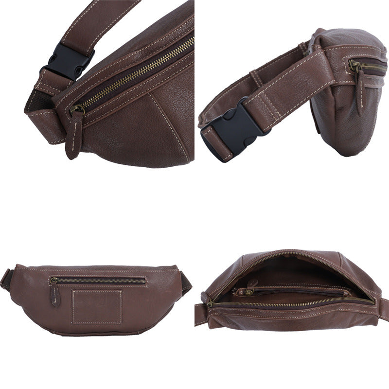 Men's Bust Bag Genuine Cowhide Leather Retro Casual Fashion Shoulder Bag Crossbody Bag for Men