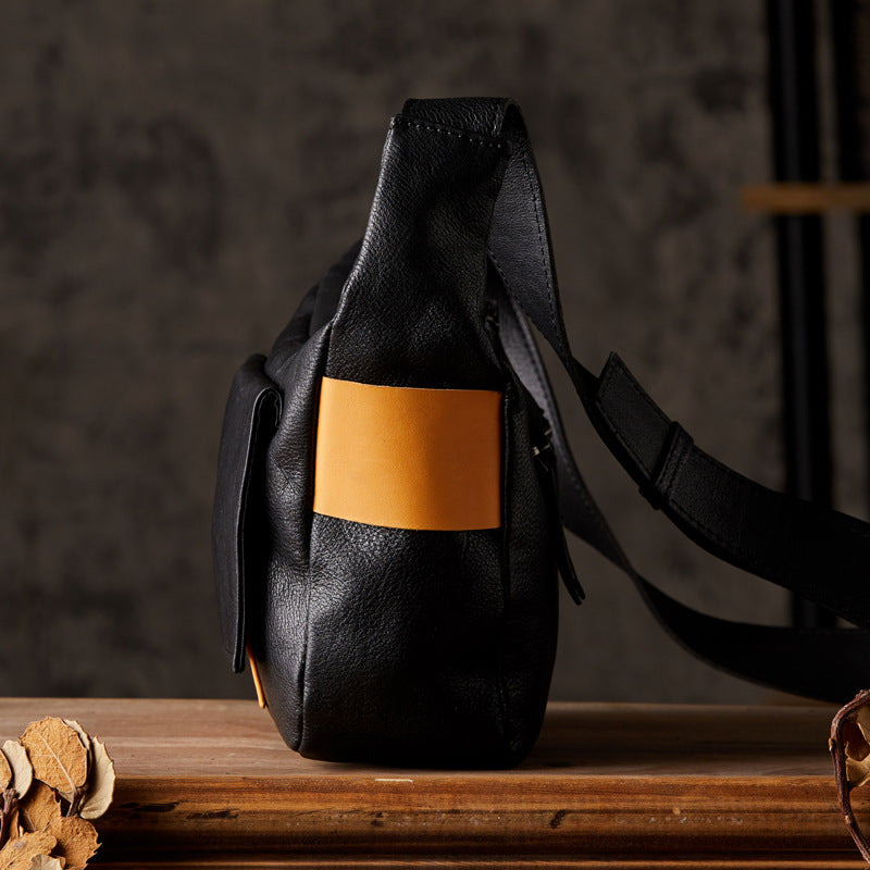 Men's Shoulder Bag Handcrafted Genuine Cowhide Leather Retro Casual Fashion Messenger Bag Crossbody Bag