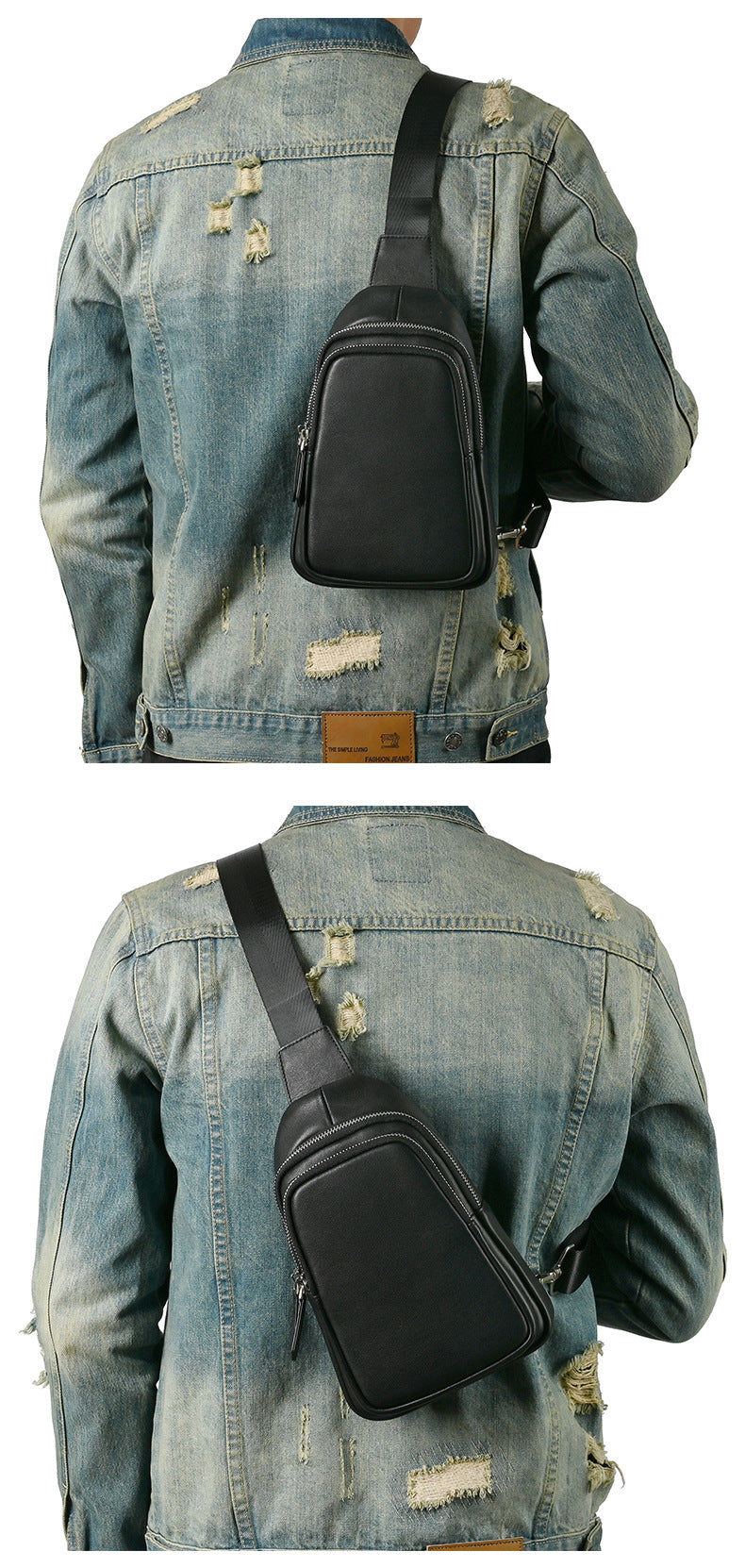 Men's bust bag Genuine cowhide leather retro casual men's crossbody bag smartphone pouch