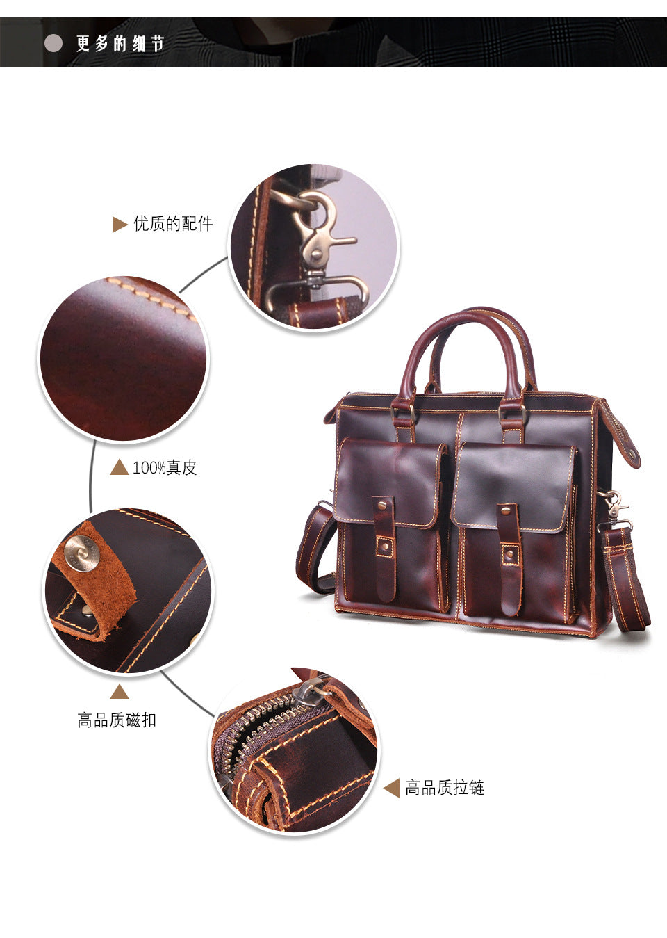 Men's Handbag Briefcase Cowhide Genuine Leather Retro Business Men Computer Bag