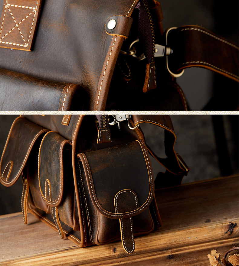 Men's original handmade handbag travel bag cowhide genuine leather messenger bag crossbody shoulder bag