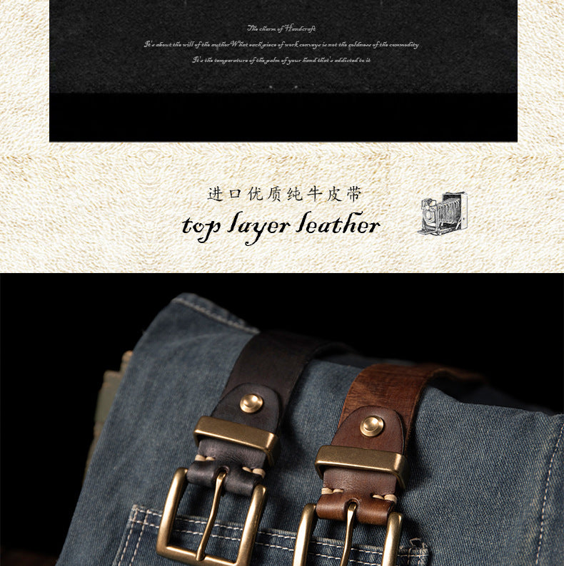 Men's Belt Genuine Cowhide Leather Casual Vintage Copper Needle Buckle Unique Men's Belt