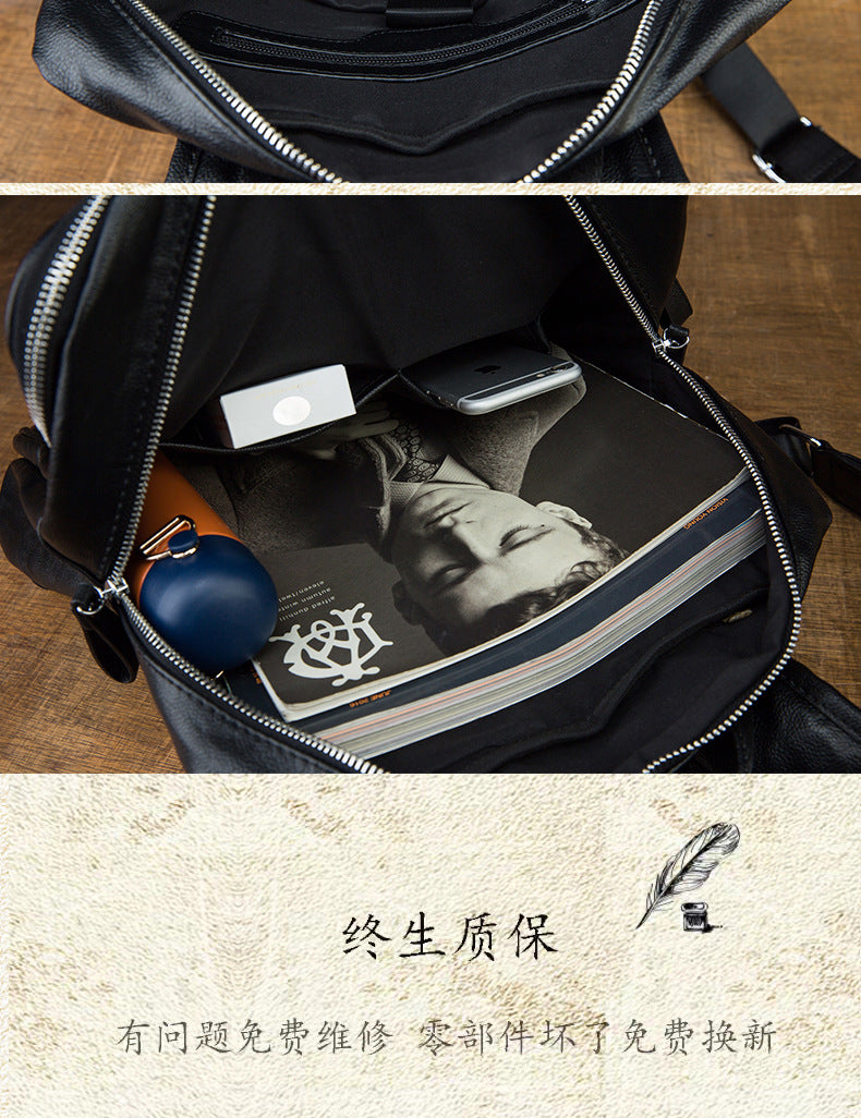 Men's backpack, original handmade cowhide genuine leather, simple casual computer bag, large capacity, travel bag