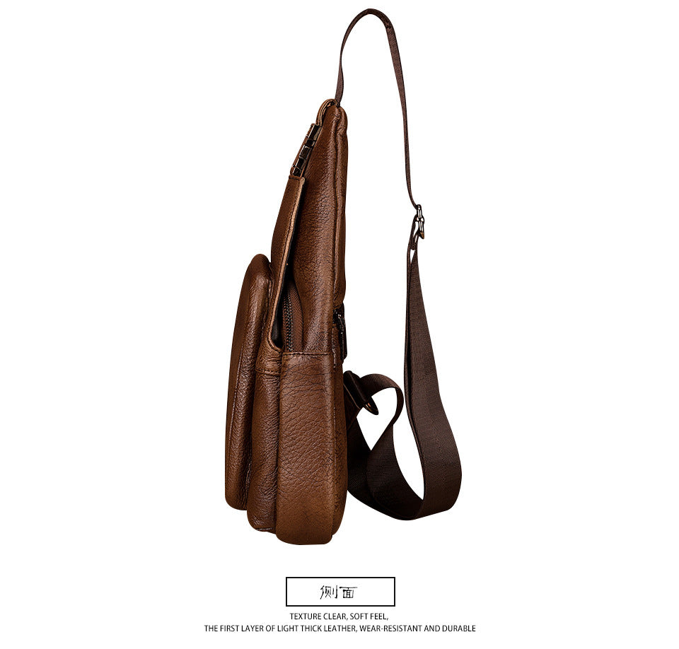Men's bust bag Genuine cowhide leather retro outdoor versatile crossbody bag for men