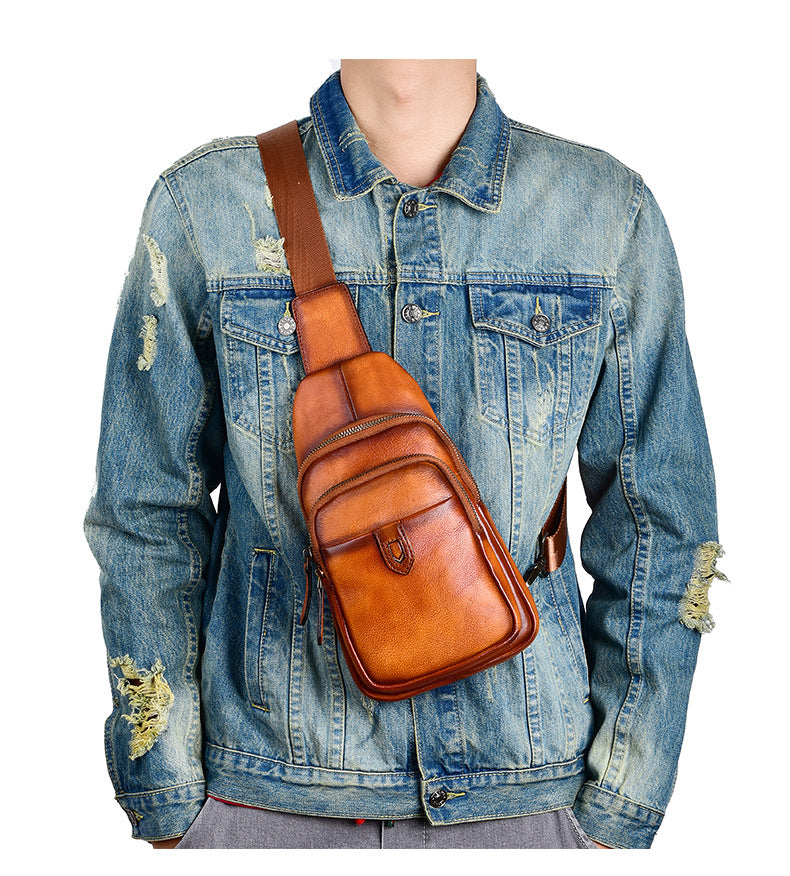 Men's bust bag Genuine cowhide leather casual retro crossbody bag for men